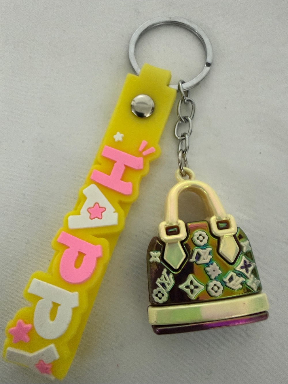 Fashion to Figure Yellow Pink White Novelty Keychain with Mini Purse Charm